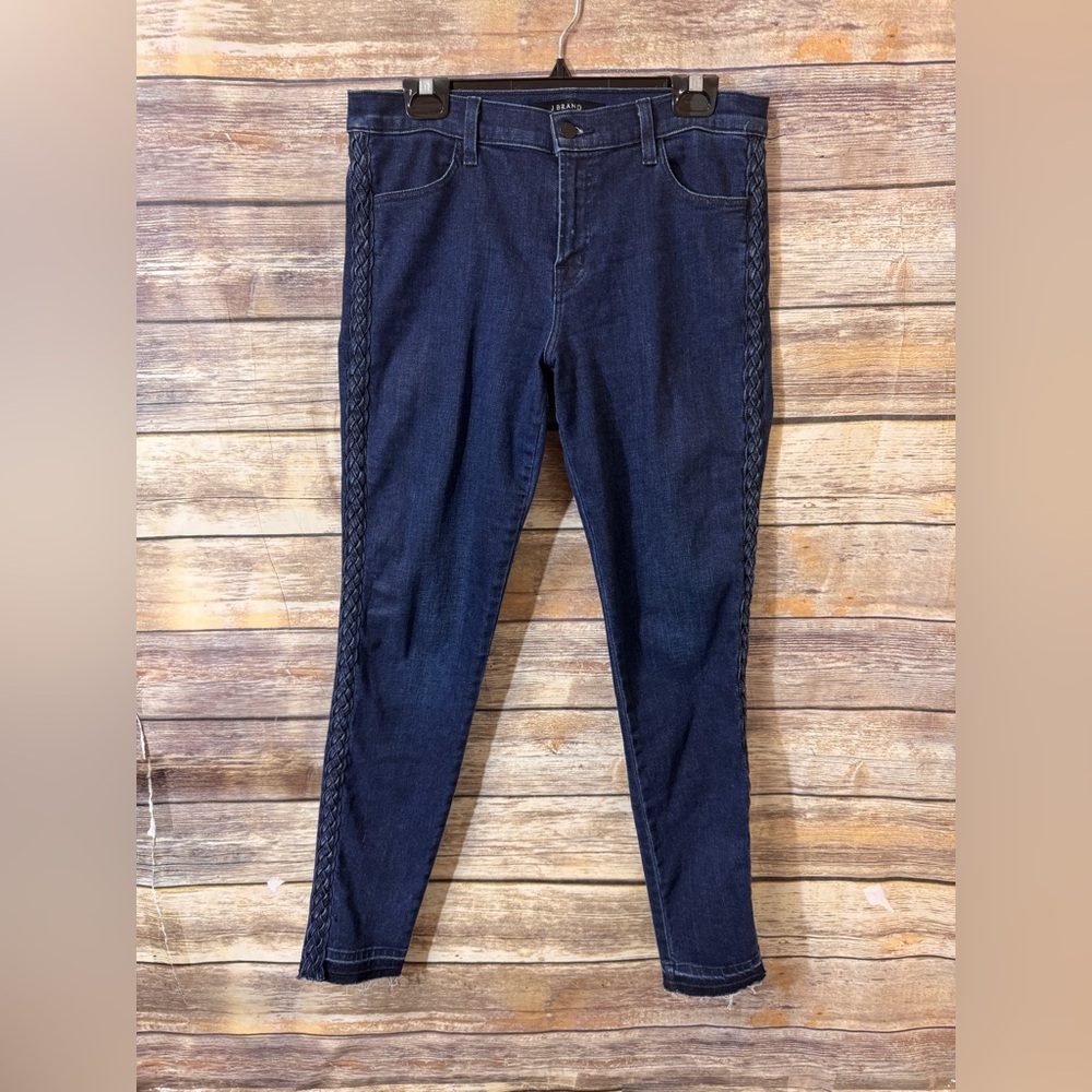 J Brand Jeans Braided Cantonite Mid-Rise Super Skinny Jeans 30 Stretch Raw Hem - Picture 4 of 7